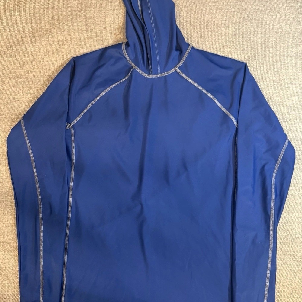 Cabana Life Womens Large Blue Hooded Rash Guard Swim Top UPF 50+
